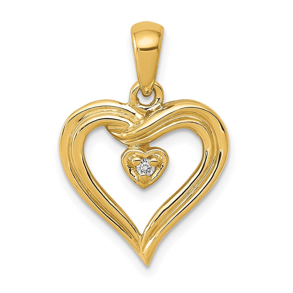 14K Yellow Gold AA Real Diamond Heart Pendant