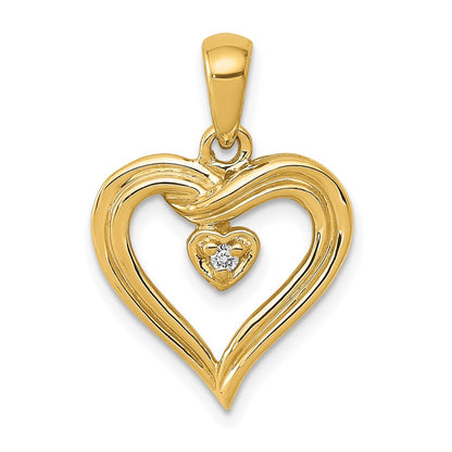 14K Yellow Gold AA Real Diamond Heart Pendant