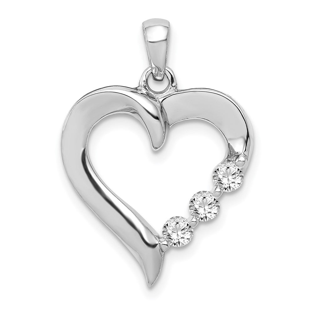 14k white gold three stone 1 4ct real diamond heart pendant pm4846 025 wa