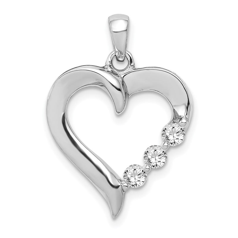 14k White Gold Three Stone 1/4ct. Real Diamond Heart Pendant