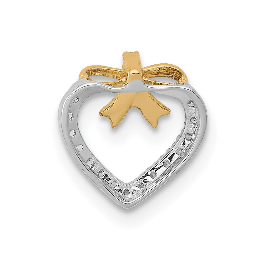 14k White Gold w/ Yellow Rhod Polished 1/10ct. Real Diamond Heart w/ Bow Chain Slide