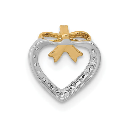 14k White Gold w/ Yellow Rhod Polished 1/10ct. Real Diamond Heart w/ Bow Chain Slide