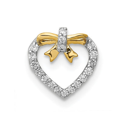 14k White Gold w/ Yellow Rhod Polished 1/10ct. Real Diamond Heart w/ Bow Chain Slide