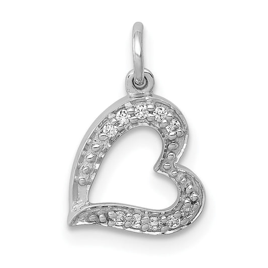 14k White Gold 1/20ct. Real Diamond Curved Heart Charm