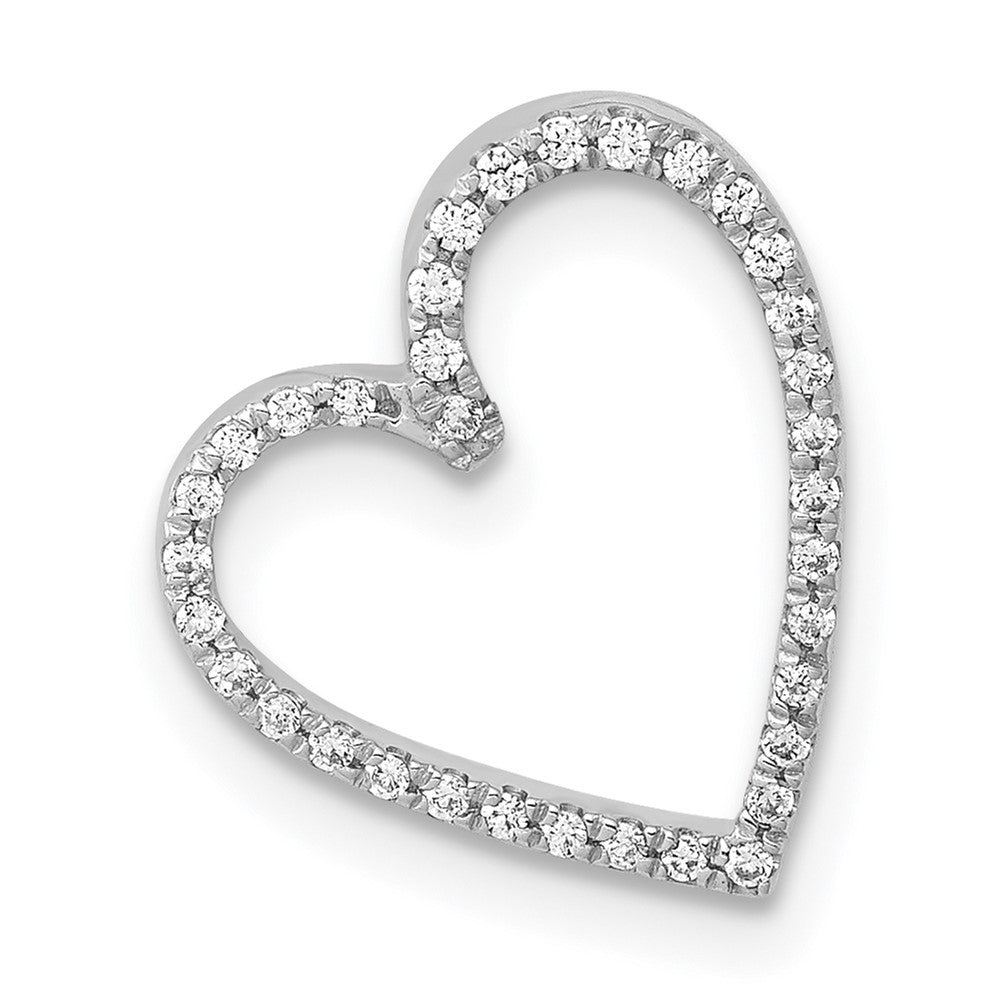14k White Gold 1/10ct. Real Diamond Vintage Heart Chain Slide