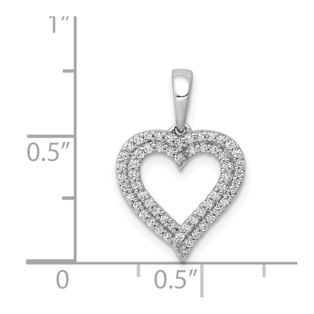 14k White Gold 1/4ct. Real Diamond 2-row Heart Pendant