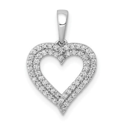 14k White Gold 1/4ct. Real Diamond 2-row Heart Pendant