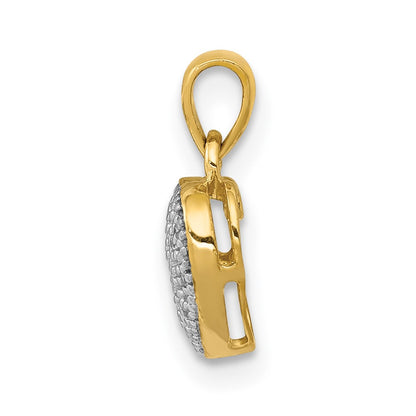 14K Yellow Gold w/ White Rhodium Real Diamond Heart Pendant