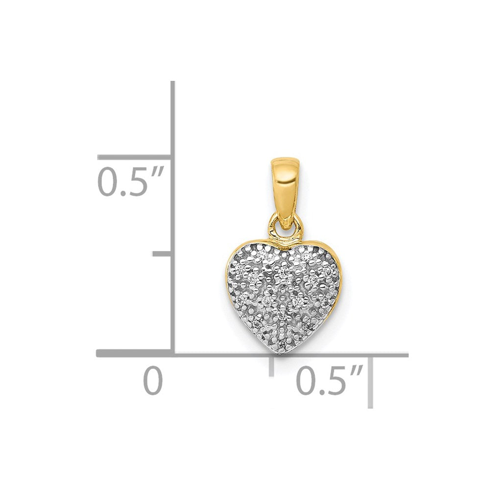 14K Yellow Gold w/ White Rhodium Real Diamond Heart Pendant