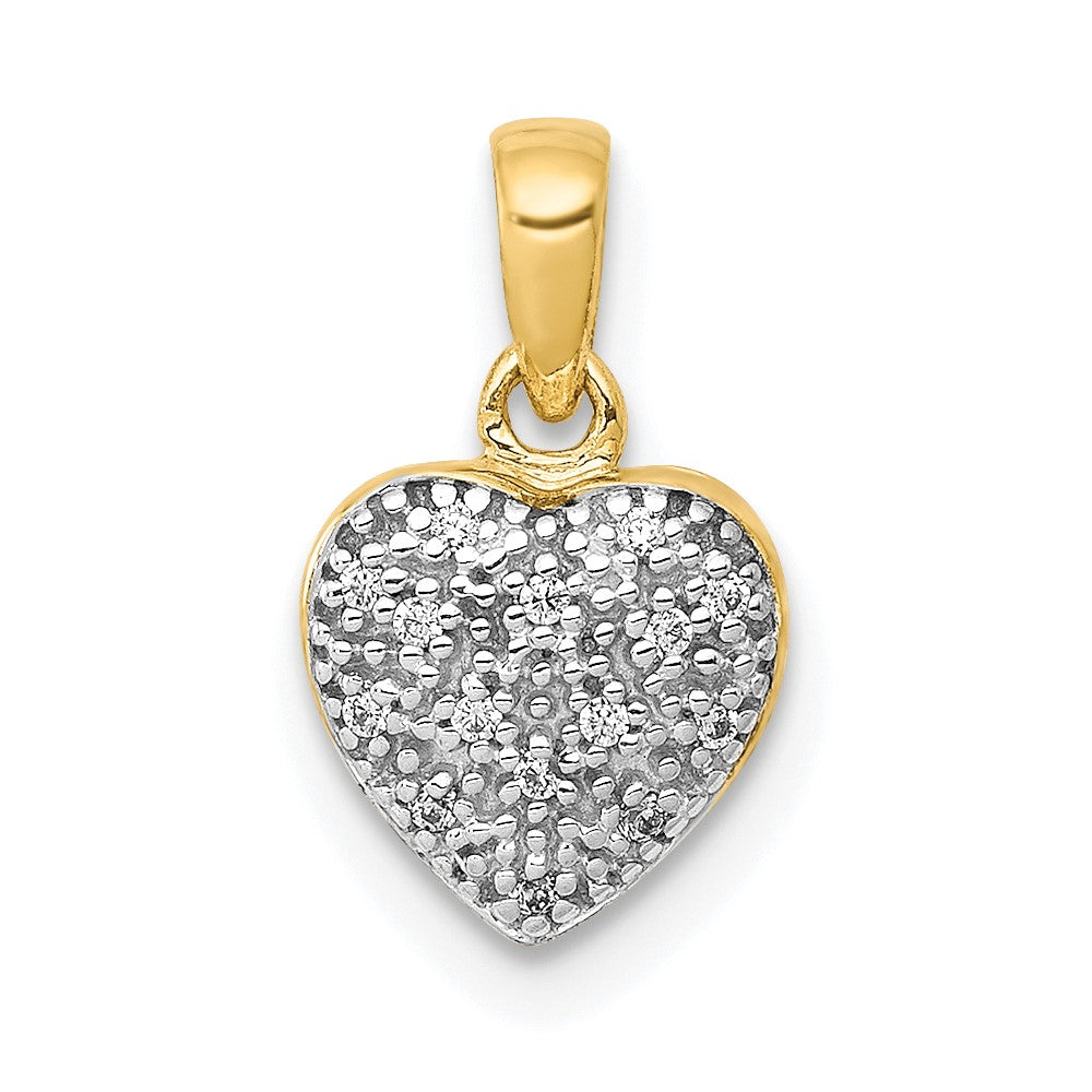 14K Yellow Gold w/ White Rhodium Real Diamond Heart Pendant