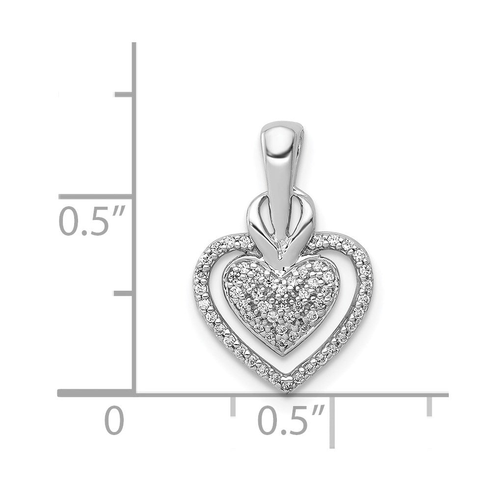 14k White Gold 1/5ct. Real Diamond Fancy Double Heart Chain Slide