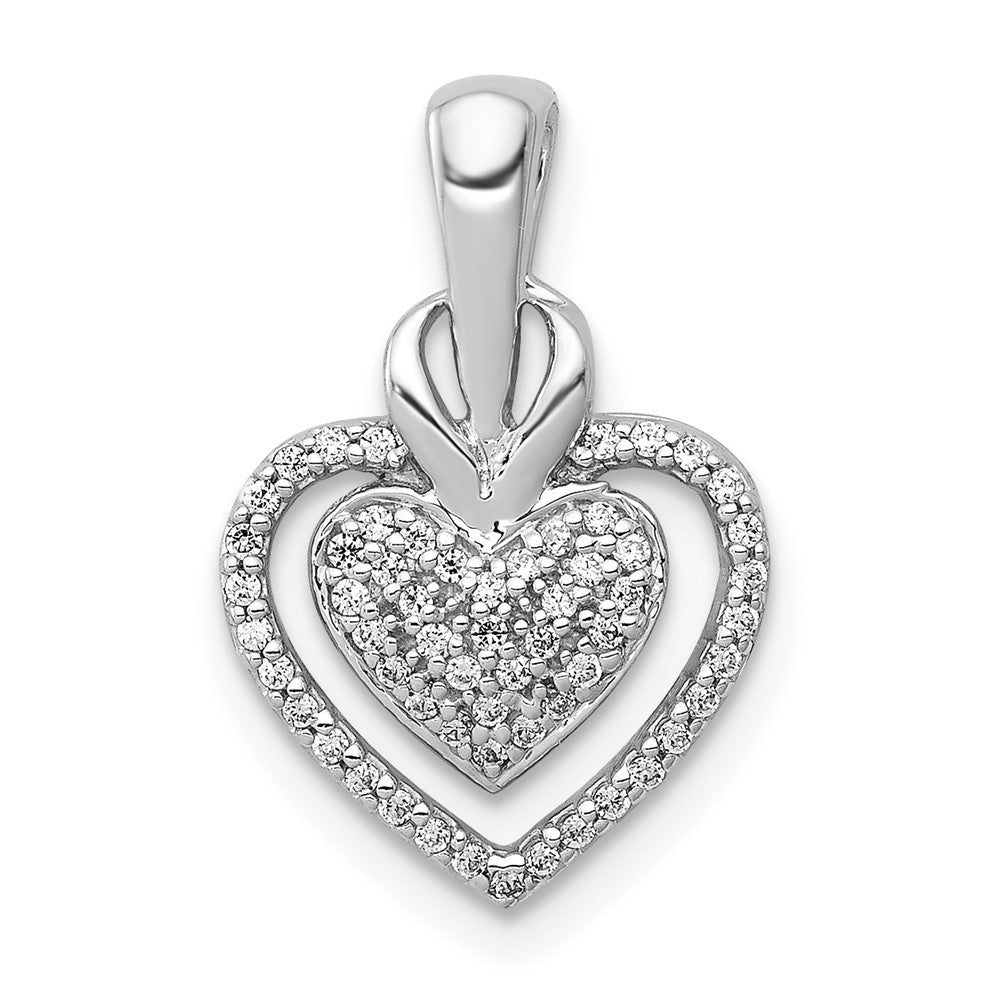 14k White Gold 1/5ct. Real Diamond Fancy Double Heart Chain Slide
