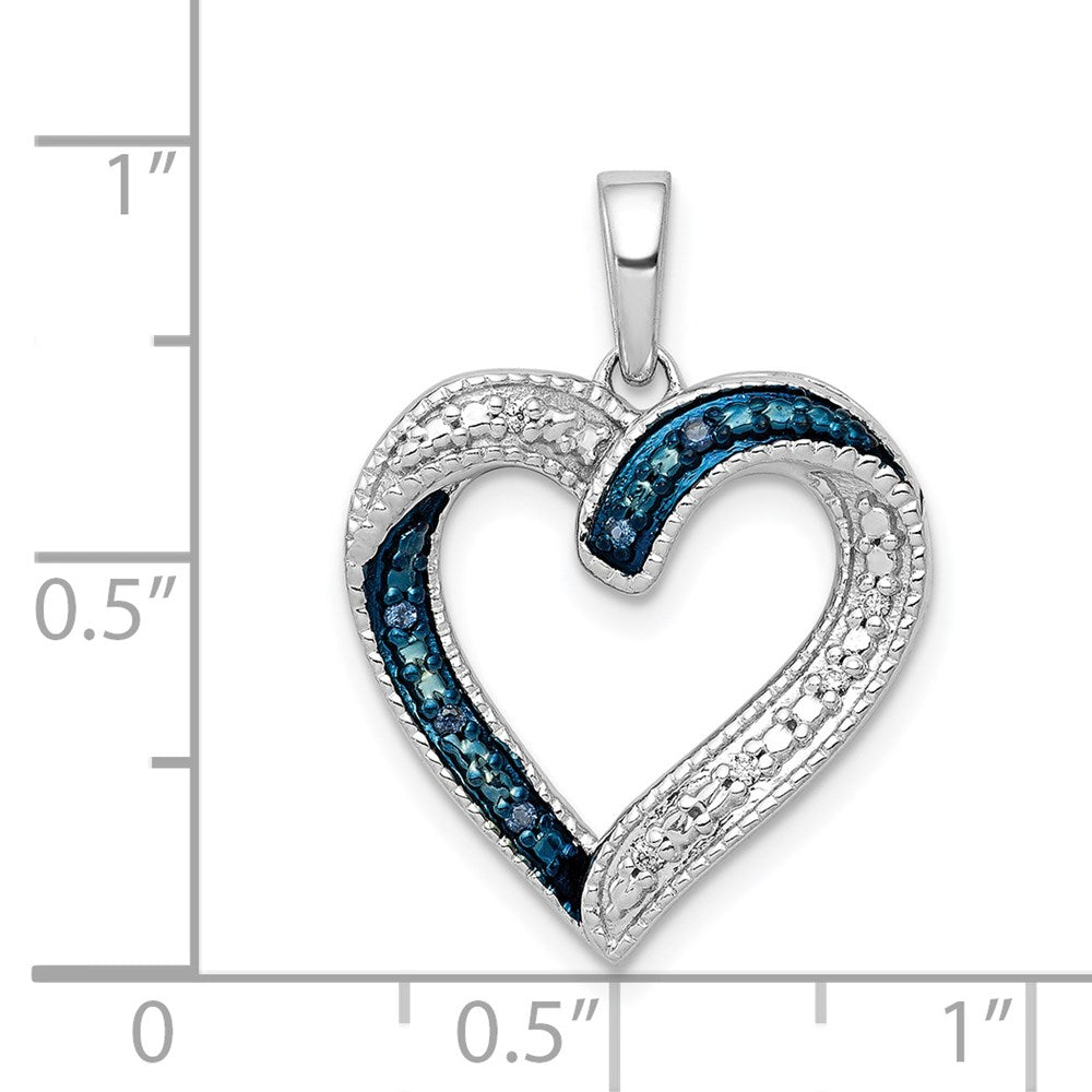 14k White Gold 1/20ct. Blue and White Real Diamond Heart Pendant