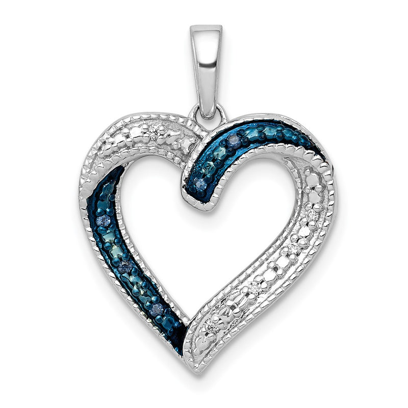 14k White Gold 1/20ct. Blue and White Real Diamond Heart Pendant