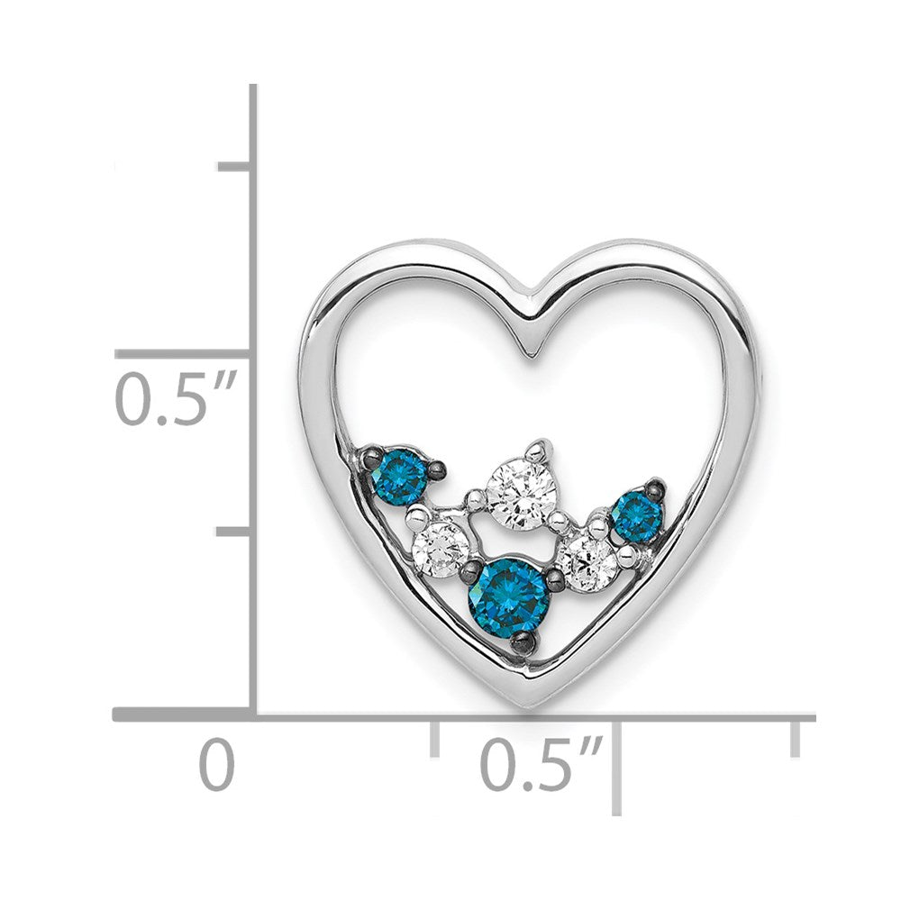 14k White Gold 1/4ct. Blue and White Real Diamond Heart Chain Slide