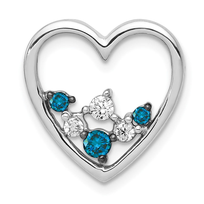 14k White Gold 1/4ct. Blue and White Real Diamond Heart Chain Slide