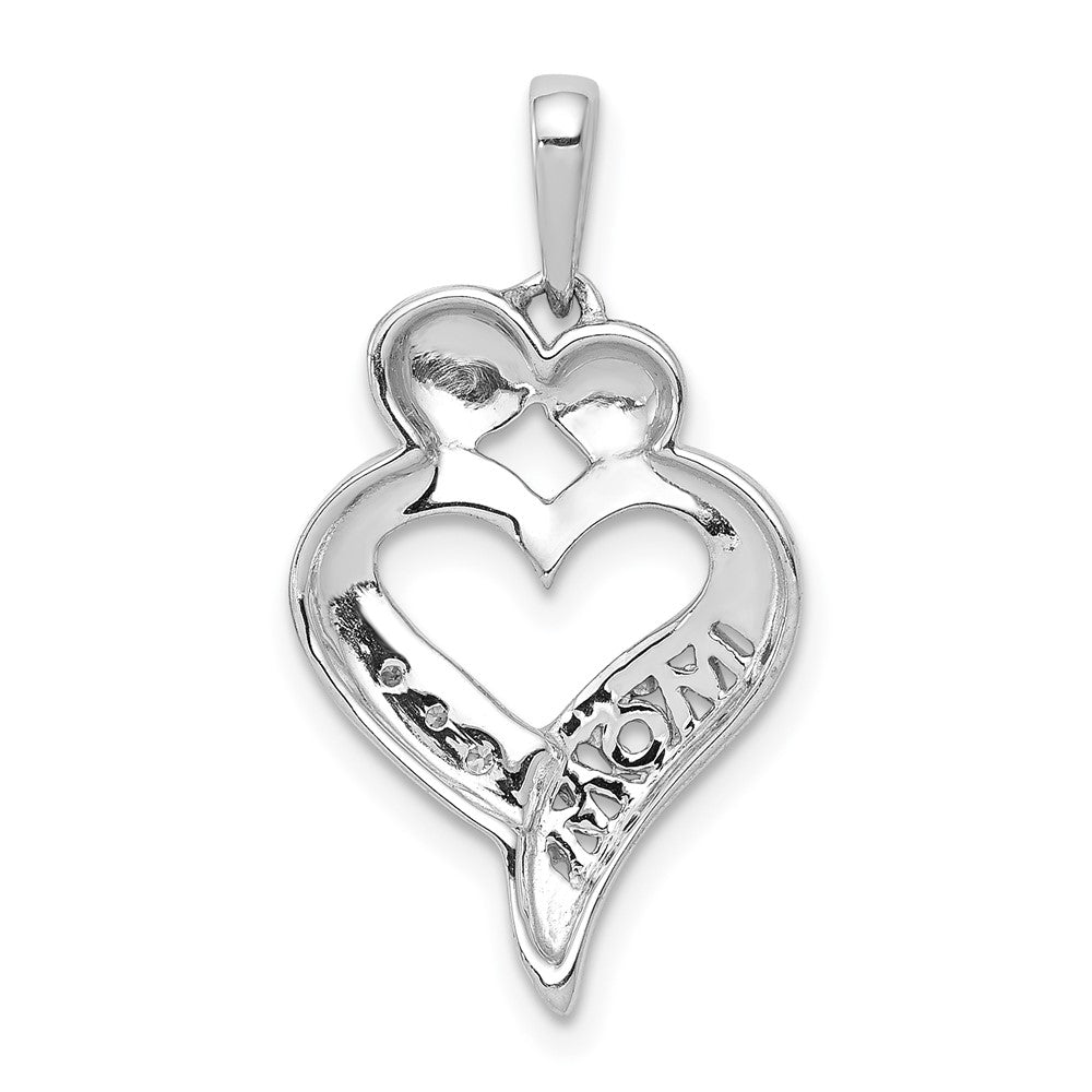 14k White Gold Real Diamond MOM Heart Pendant