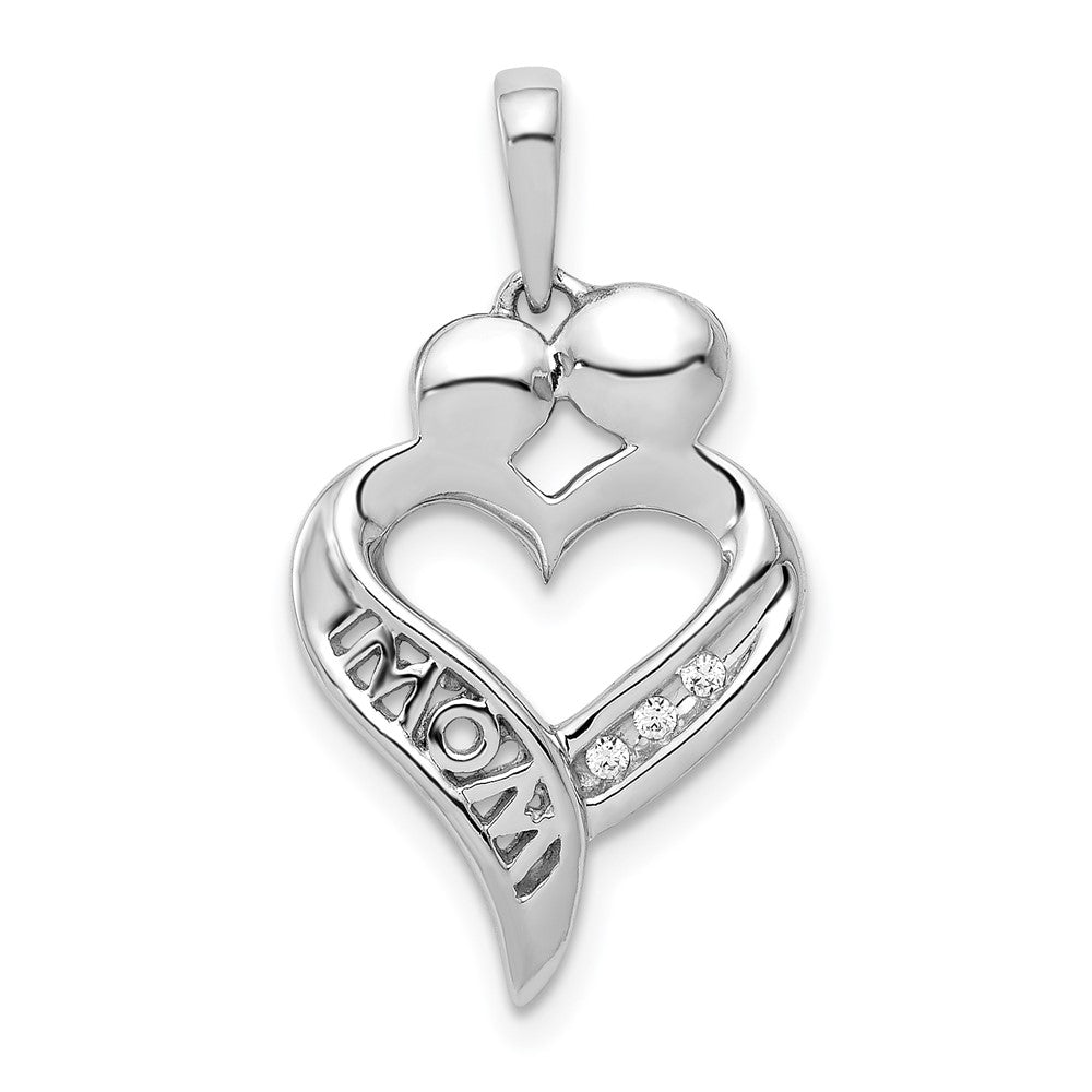 14k White Gold Real Diamond MOM Heart Pendant