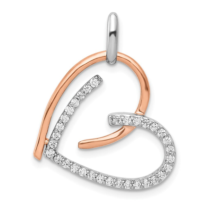 14k White and Rose Gold 1/4ct. Real Diamond Heart Pendant