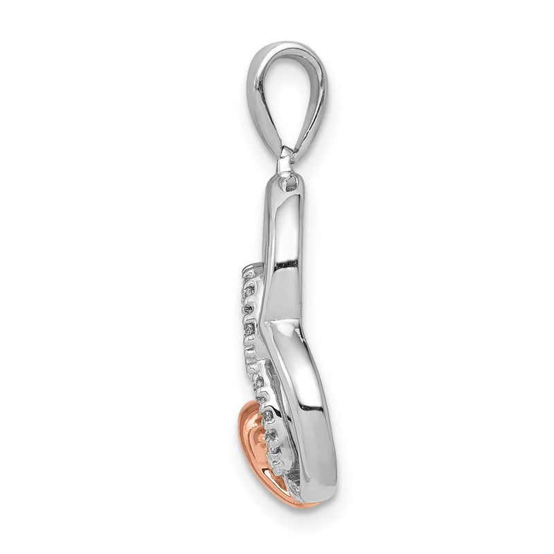 14k White and Rose Gold 1/15ct. Real Diamond Entwined Hearts Pendant