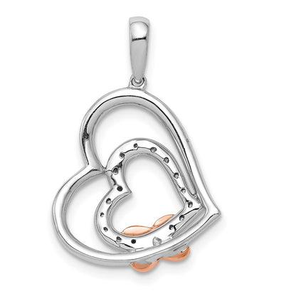 14k White and Rose Gold 1/15ct. Real Diamond Entwined Hearts Pendant