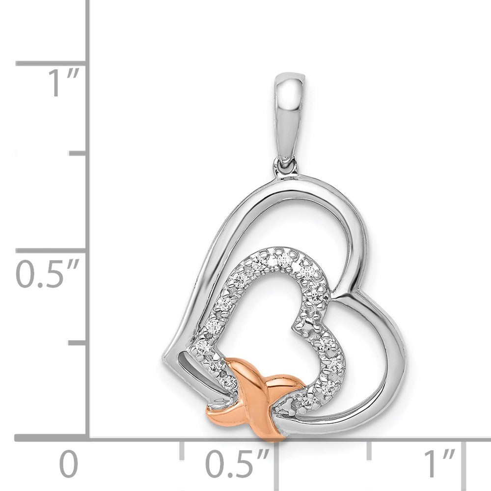 14k White and Rose Gold 1/15ct. Real Diamond Entwined Hearts Pendant