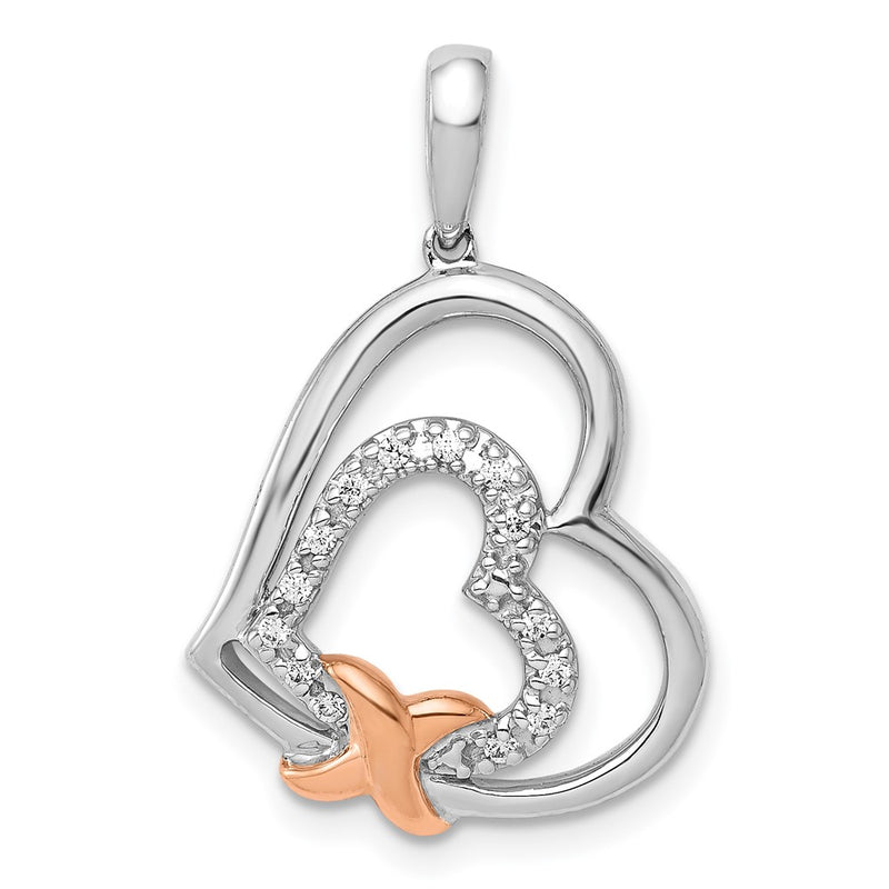 14k White and Rose Gold 1/15ct. Real Diamond Entwined Hearts Pendant