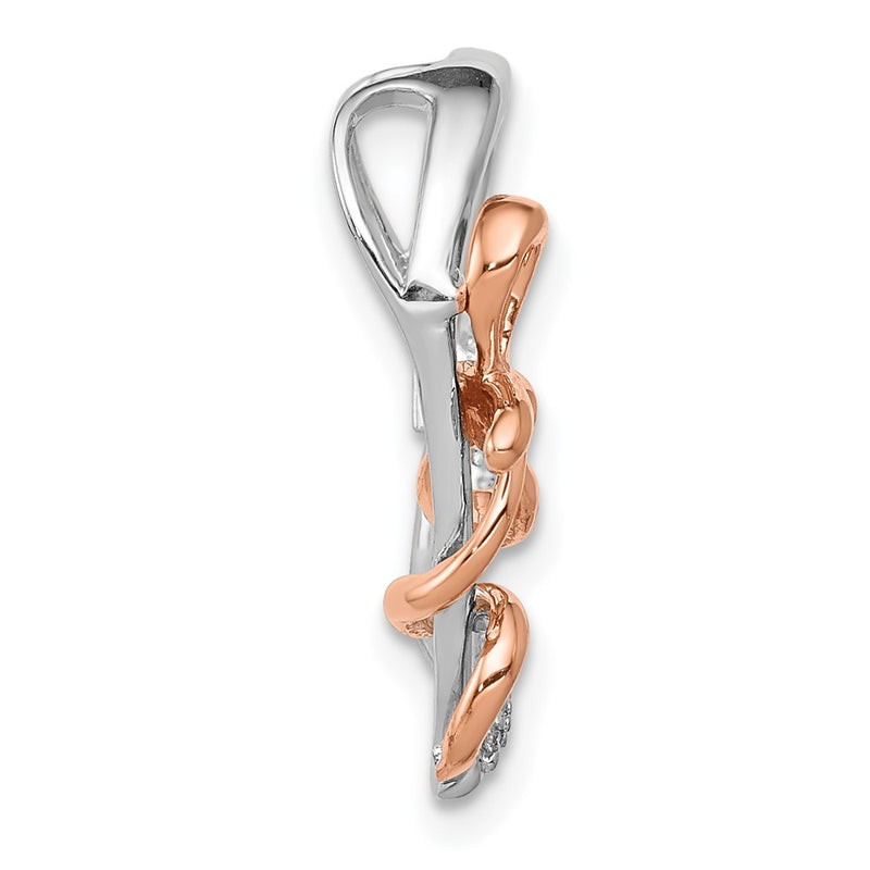 14k White and Rose Gold Real Diamond Polished Heart w/Bow Chain Slide