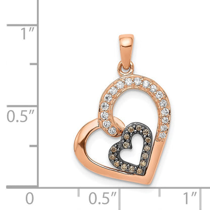 14k Rose Gold Champagne and White Real Diamond Hearts Pendant