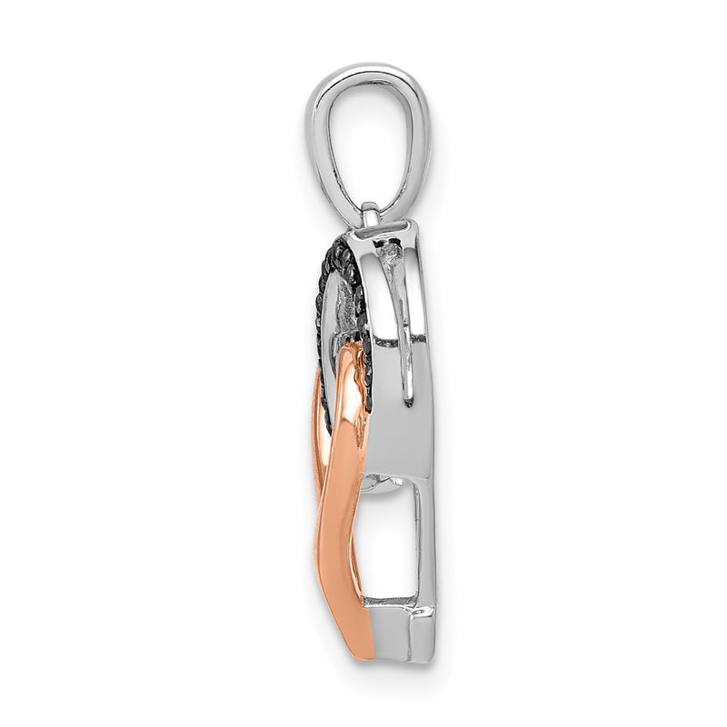 14k White and Rose Gold White and Black Real Diamond Hearts Pendant