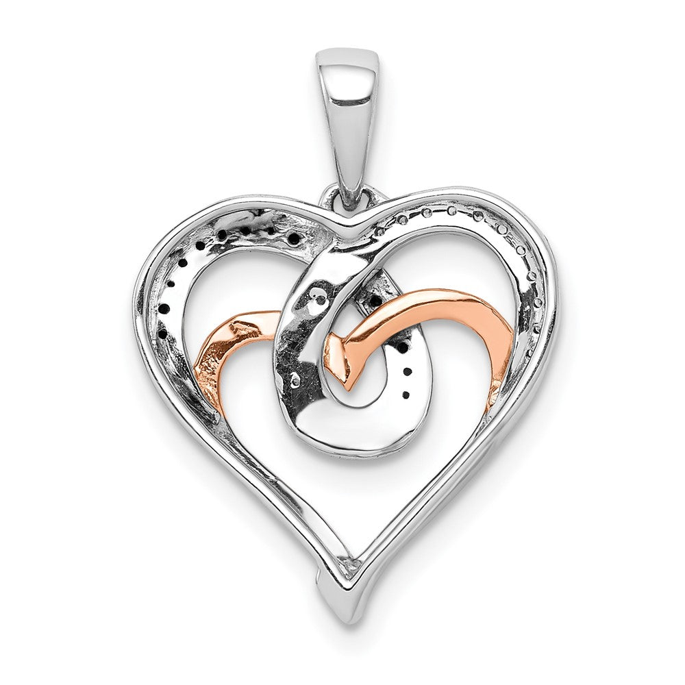 14k White and Rose Gold White and Black Real Diamond Hearts Pendant