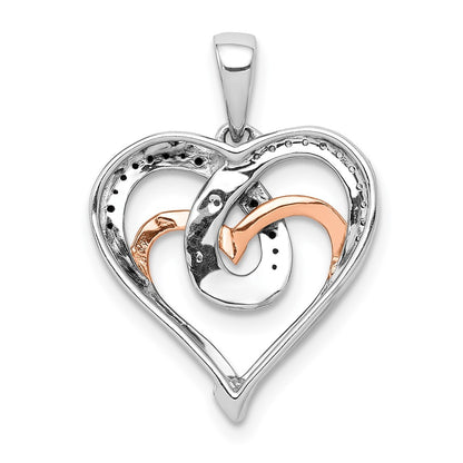 14k White and Rose Gold White and Black Real Diamond Hearts Pendant