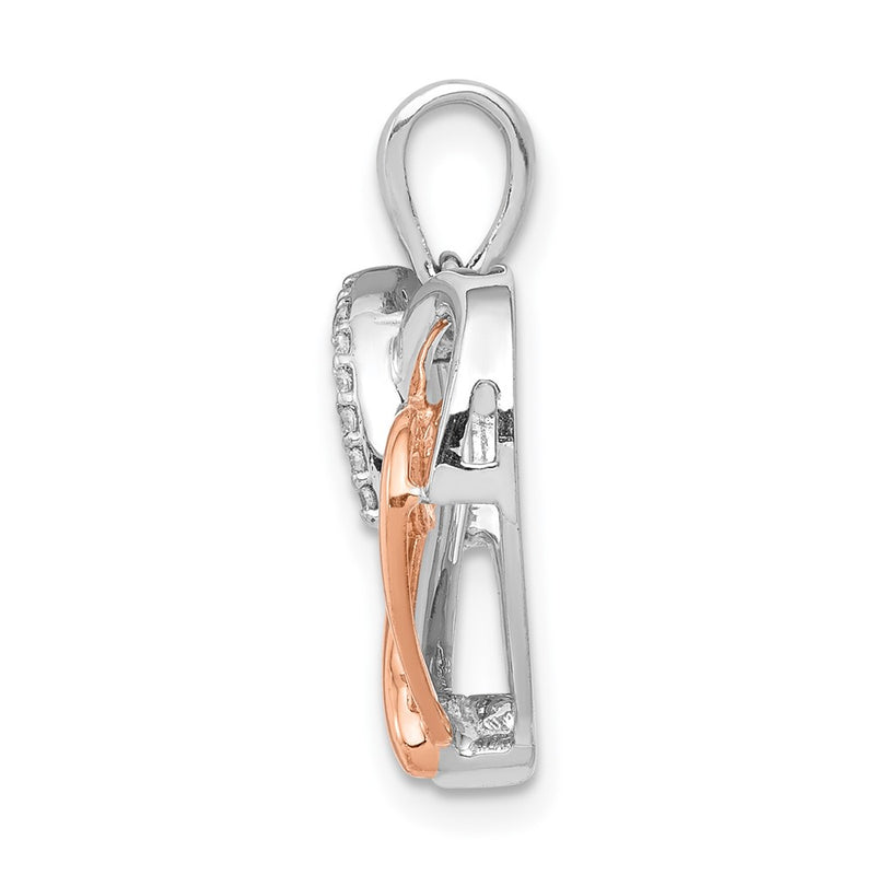 14k White and Rose Gold 1/20ct. Real Diamond Double Heart Pendant