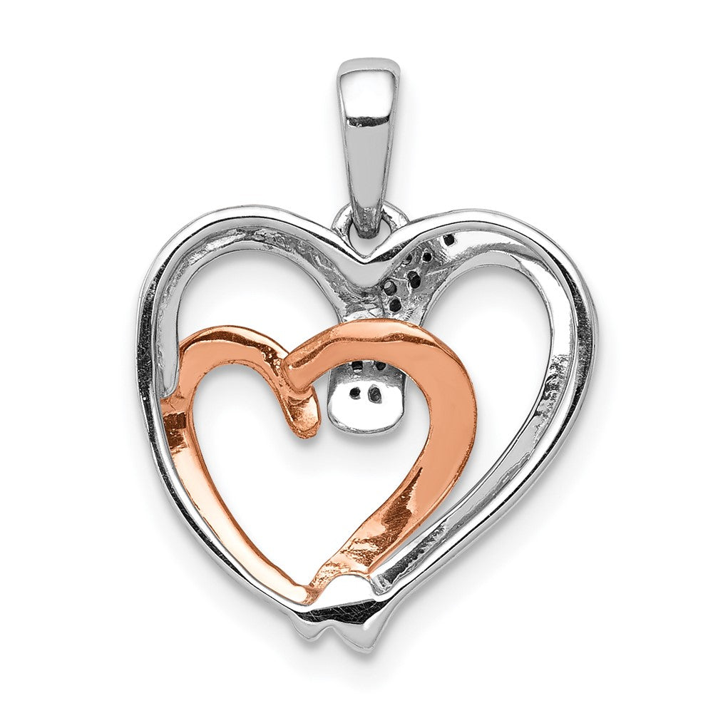 14k White and Rose Gold 1/20ct. Real Diamond Double Heart Pendant