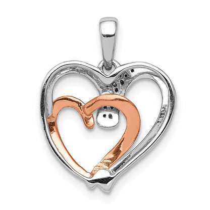 14k White and Rose Gold 1/20ct. Real Diamond Double Heart Pendant