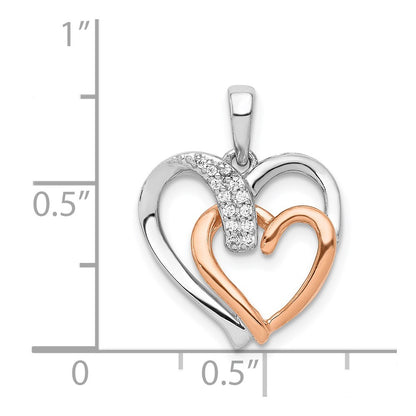 14k White and Rose Gold 1/20ct. Real Diamond Double Heart Pendant