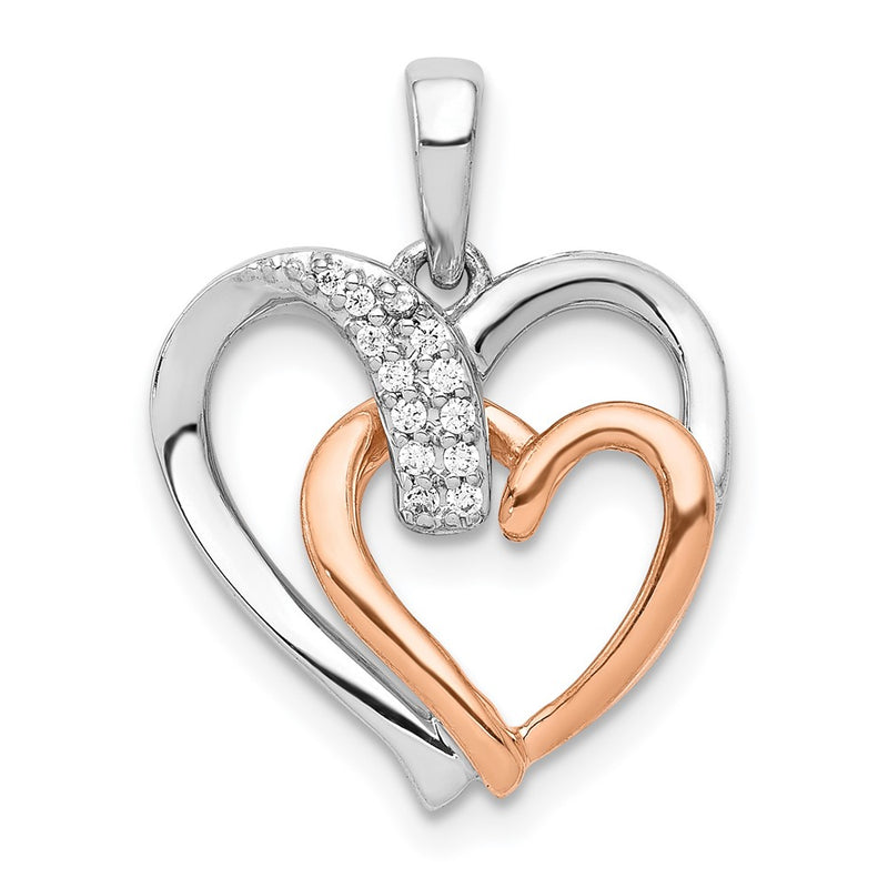 14k White and Rose Gold 1/20ct. Real Diamond Double Heart Pendant