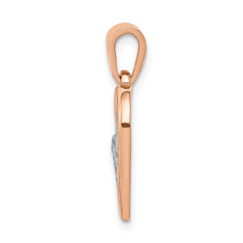 14k Rose Gold w/ Rhodium Real Diamond Entwined Hearts Pendant