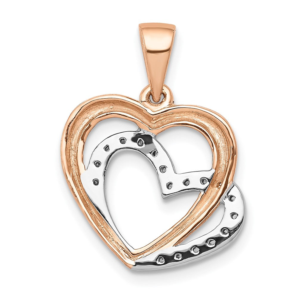 14k Rose Gold w/ Rhodium Real Diamond Entwined Hearts Pendant