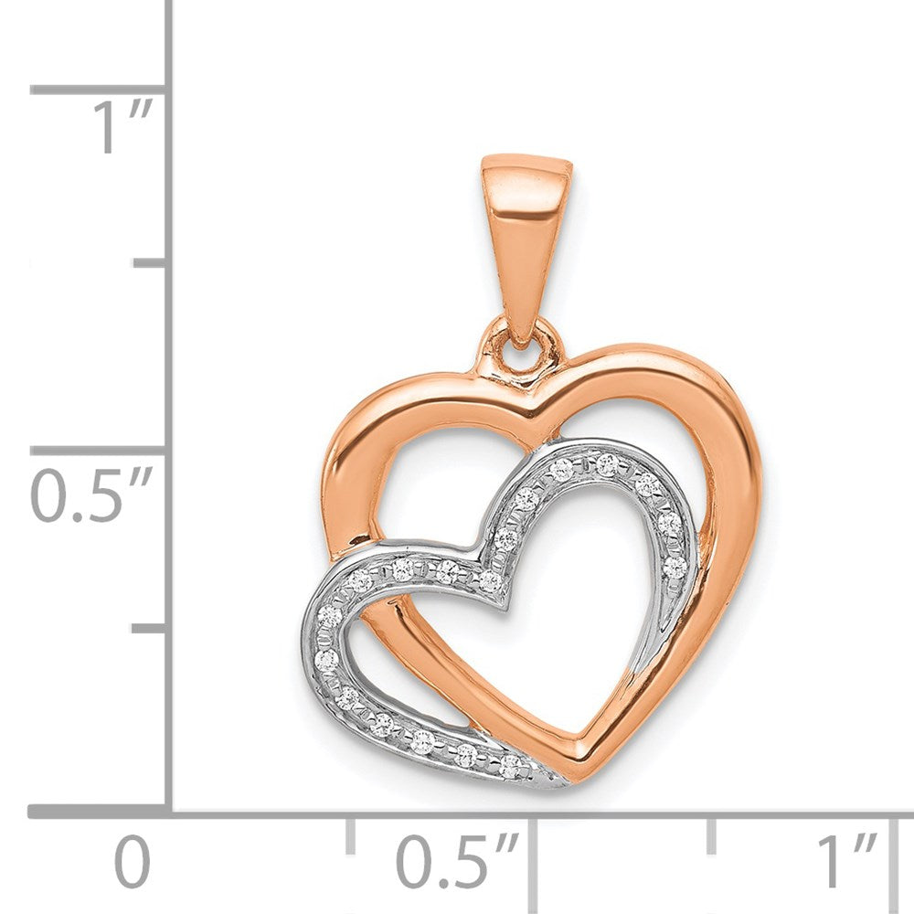 14k Rose Gold w/ Rhodium Real Diamond Entwined Hearts Pendant