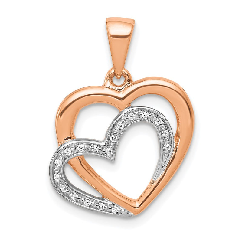 14k Rose Gold w/ Rhodium Real Diamond Entwined Hearts Pendant