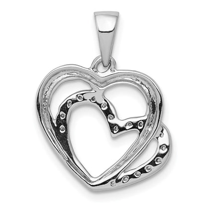 14k White Gold Real Diamond Entwined Hearts Pendant