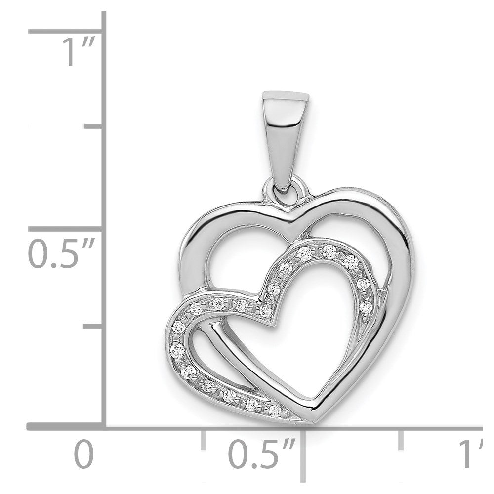 14k White Gold Real Diamond Entwined Hearts Pendant