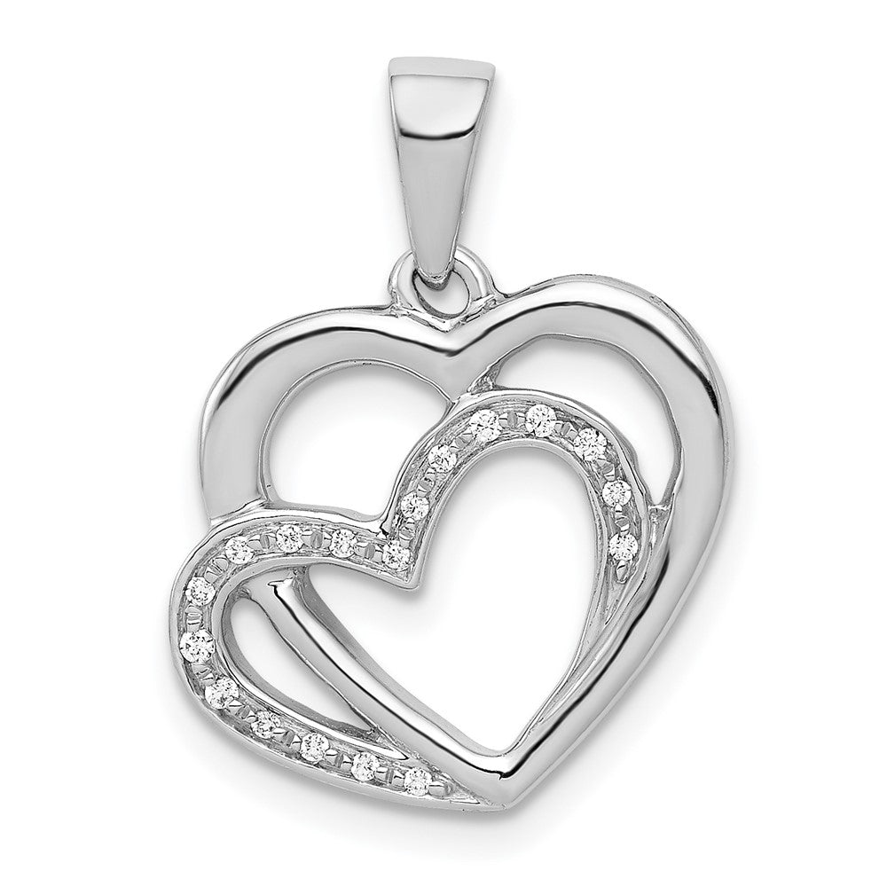 14k White Gold Real Diamond Entwined Hearts Pendant