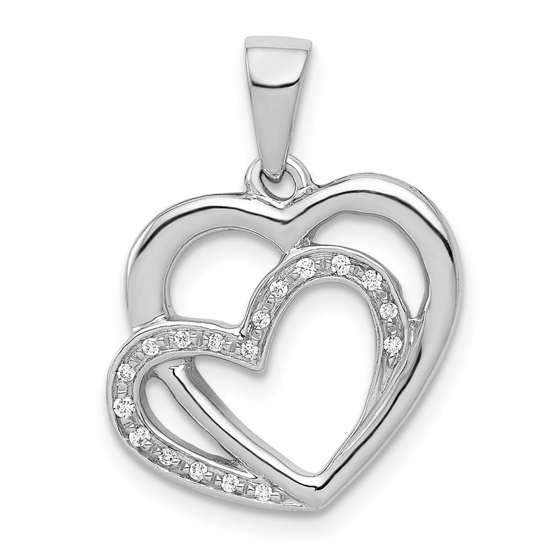 14k White Gold Real Diamond Entwined Hearts Pendant