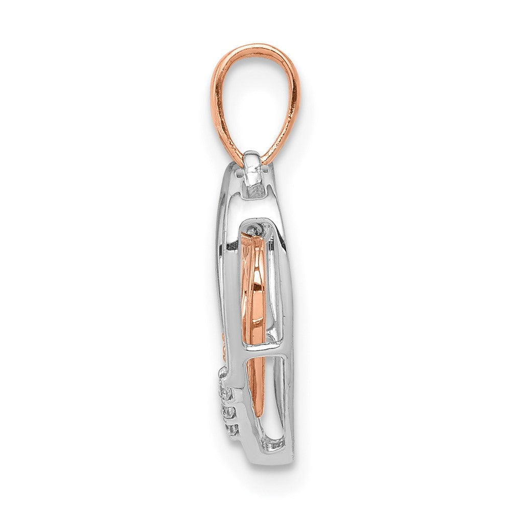 14kt White w/ Rose Gold Heart Charm Real Diamond Heart Pendant