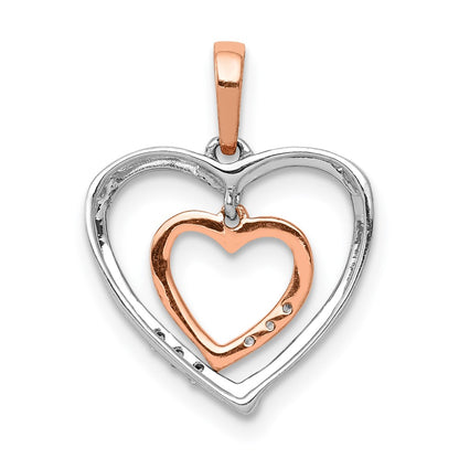 14kt White w/ Rose Gold Heart Charm Real Diamond Heart Pendant
