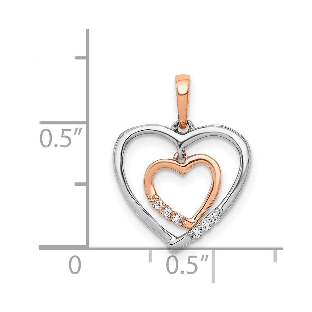 14kt White w/ Rose Gold Heart Charm Real Diamond Heart Pendant