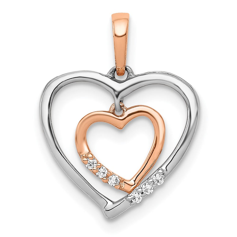 14kt White w/ Rose Gold Heart Charm Real Diamond Heart Pendant