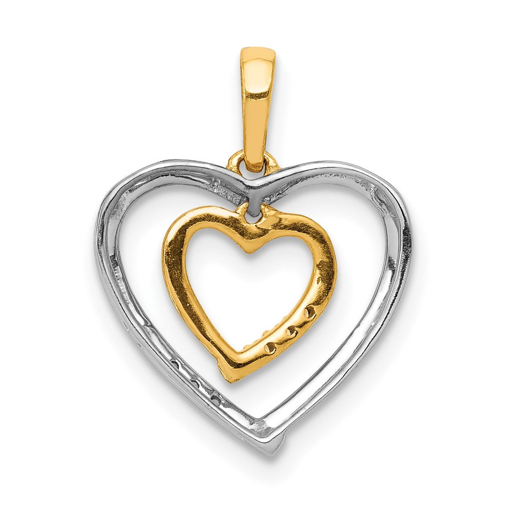 14kt White w/ Yellow Gold Heart Charm Real Diamond Heart Pendant